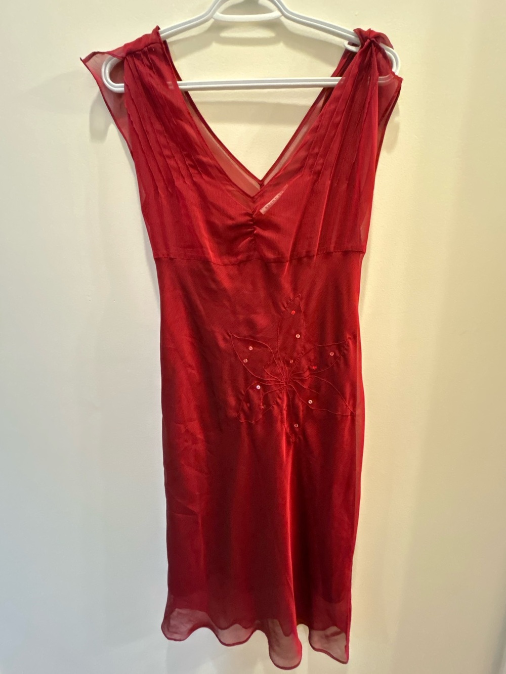 Smart Set Red V-Neck Midi Dress with Sheer Cap Shoulders